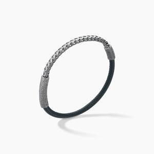 LASH Chain & Smooth Leather Bracelet, Silver, Black Leather-Standard View