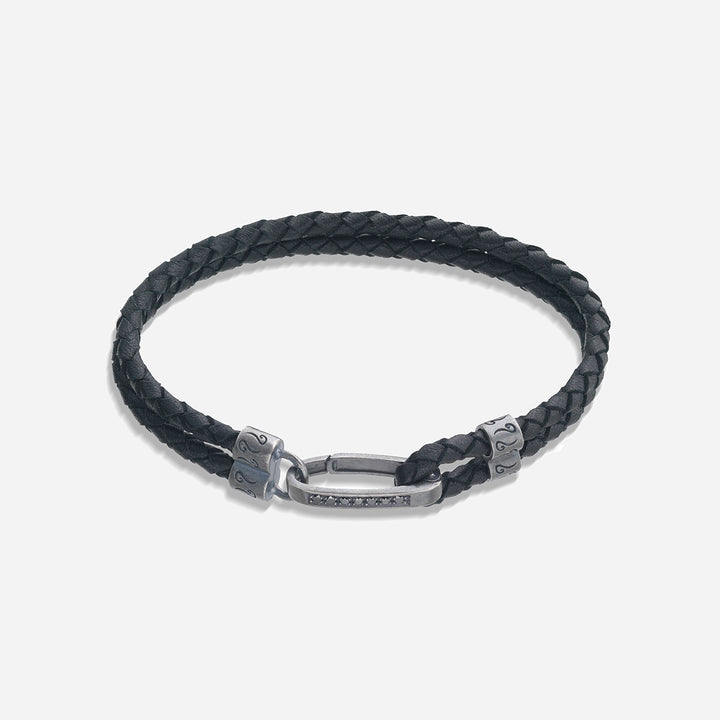 LASH ID Gemstone Clasp Bracelet, Oxidized Silver, Black Diamonds, Black Leather-Straight View