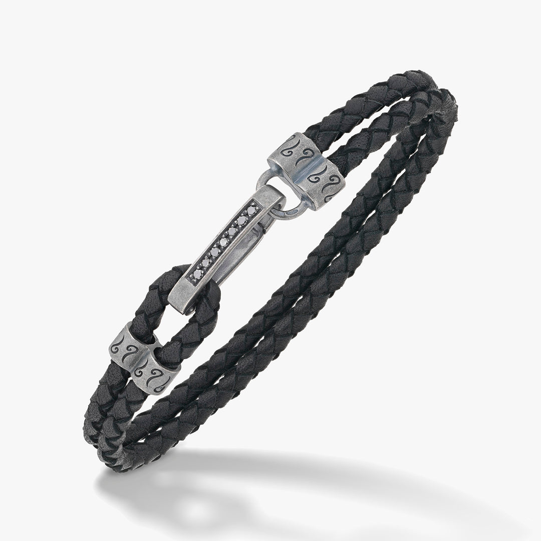 LASH ID Gemstone Clasp Bracelet, Oxidized Silver, Black Diamonds, Black Leather-Standard View