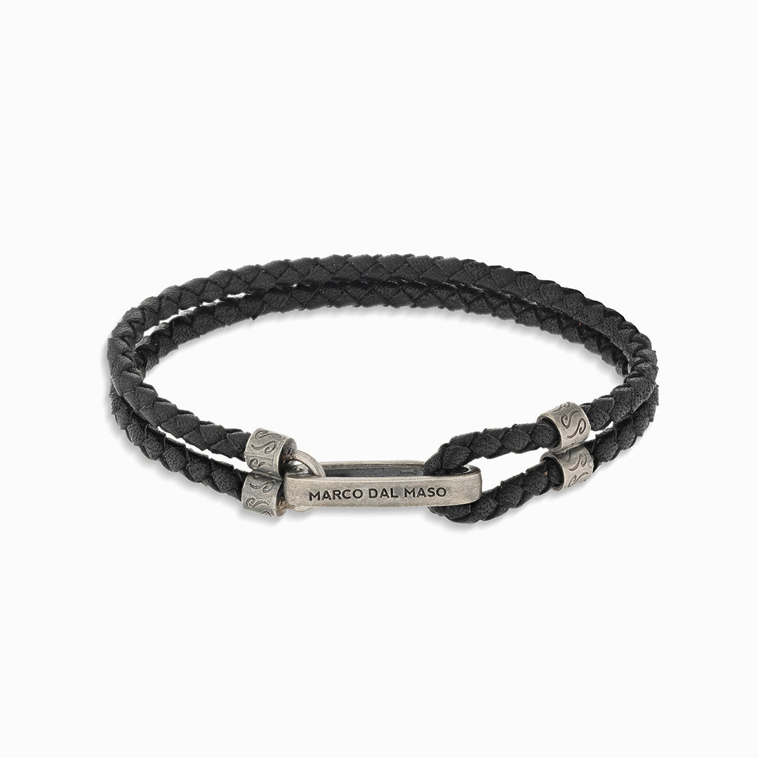 LASH ID Clasp Bracelet, Black Leather-Straight View