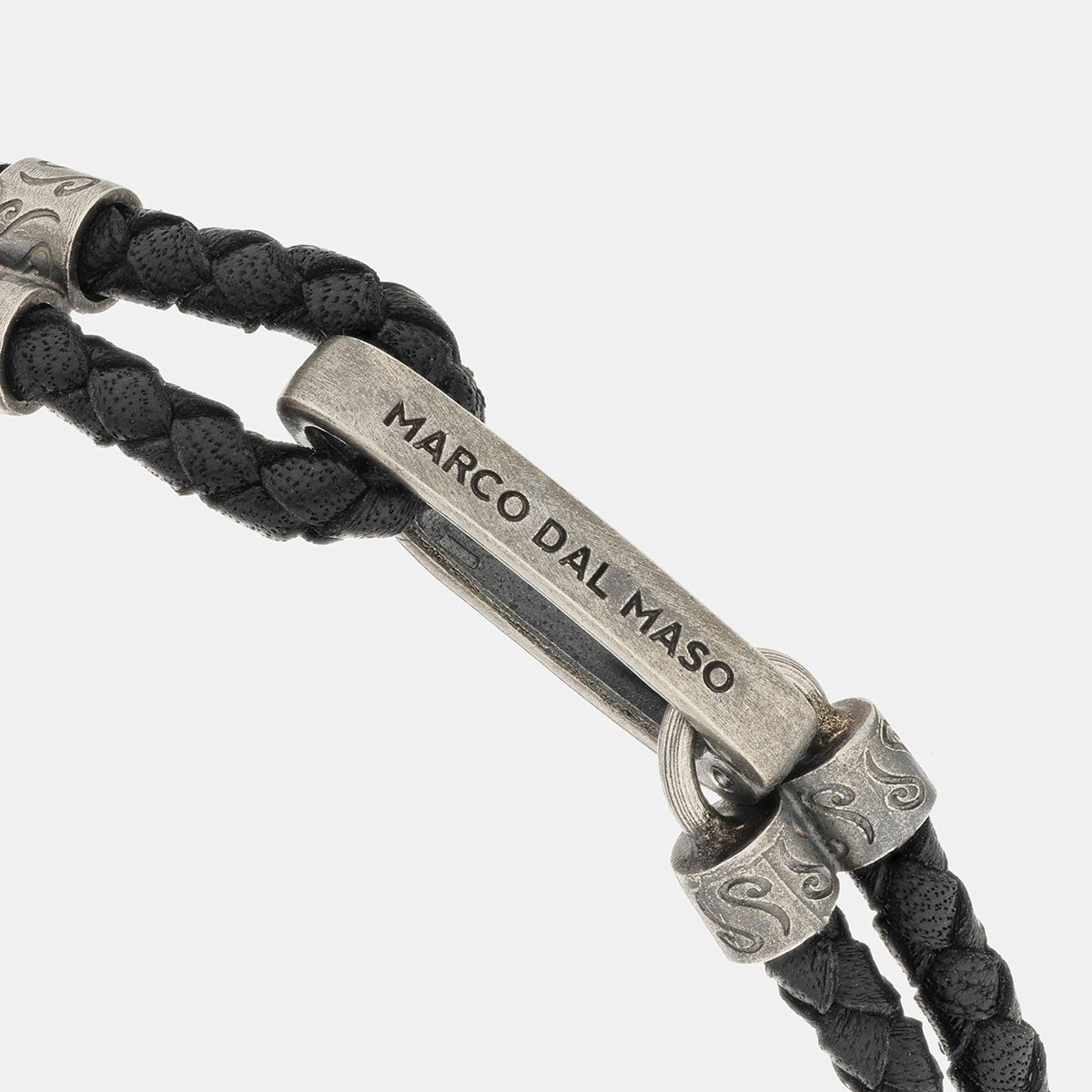 Lash Parallel Braided Black Leather Bracelet in Oxidized