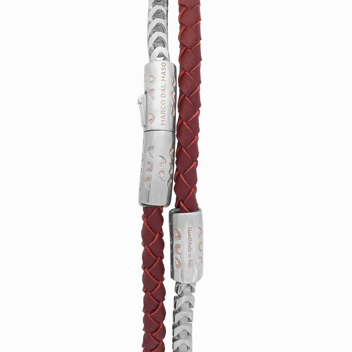 Lash Polished Double Mixed Chain and Red Braided Leather
