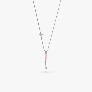 LASH Long Drop Necklace, Red Leather-Standard View