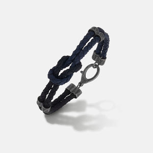 LASH Marine Knot & Double Leather Bracelet, Black, Blue Leather-Standard View