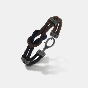 LASH Marine Knot & Double Leather Bracelet, Black, Brown Leather-Standard View