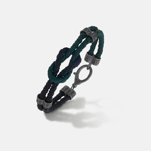 LASH Marine Knot & Double Leather Bracelet, Black Leather, Green Leather-Standard View1