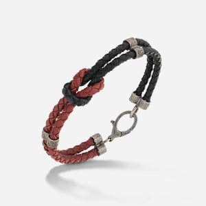 LASH Marine Knot & Double Leather Bracelet, Black Leather, Red Leather-Standard View