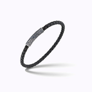LASH Slim Cylinder Clasp Bracelet, Silver, Black Leather-Standard View