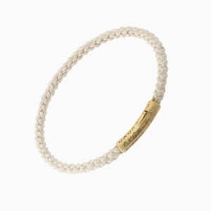 LASH Slim Cylinder Clasp Bracelet, Yellow Gold Vermeil, Ivory Cord-Standard View