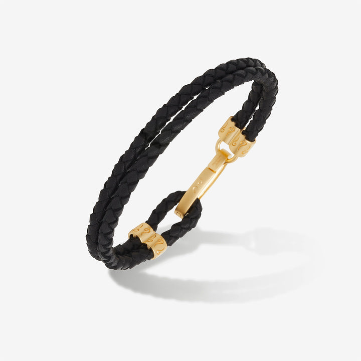 LASH ID Gemstone Clasp Bracelet, Yellow Gold Vermeil, Black Diamonds, Black Leather-Standard View1