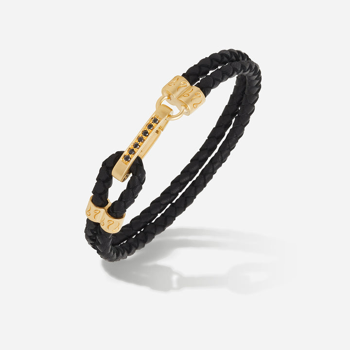 LASH ID Gemstone Clasp Bracelet, Yellow Gold Vermeil, Black Diamonds, Black Leather-Standard View