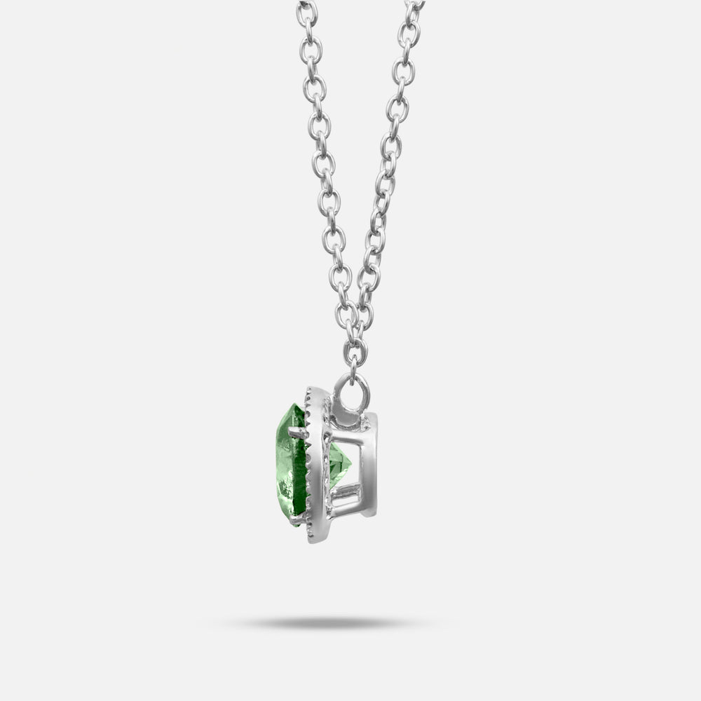 Green Diamond setting on Eclipse Luna Halo Pendant shown at angle