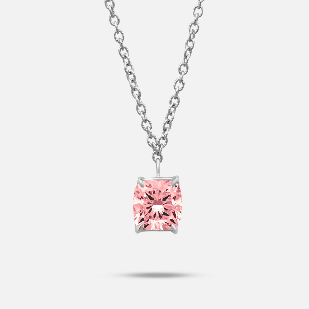 Close-up of Pink lab grown diamond on Eclipse Celeste Pendant highlighting cut and detail