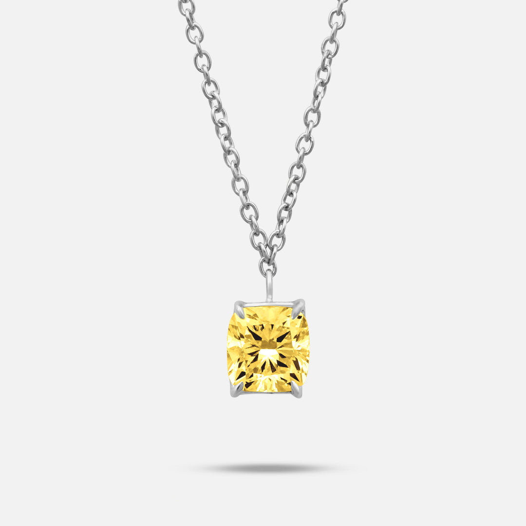 Close-up of Yellow lab grown diamond on Eclipse Celeste Pendant highlighting cut and detail