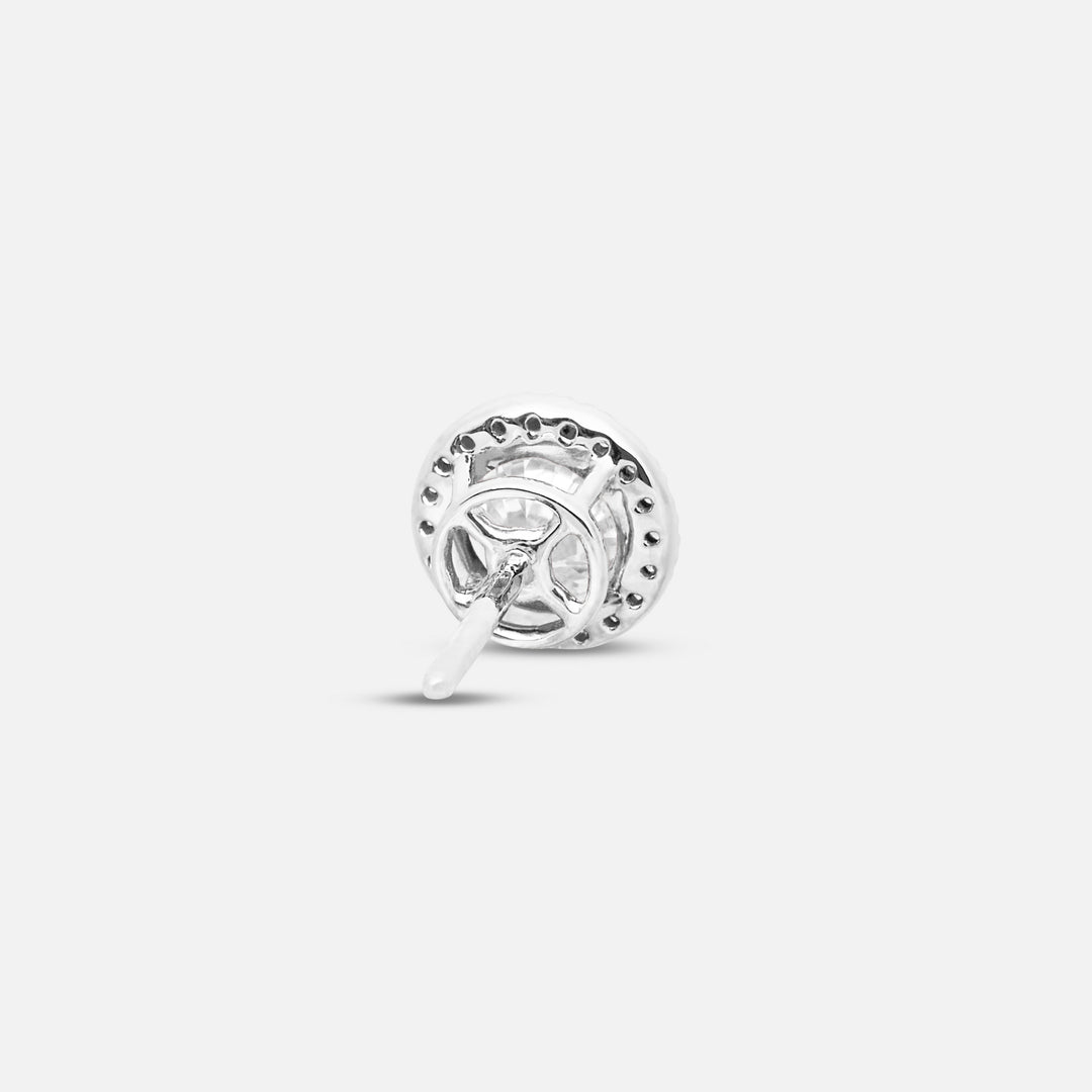 White Diamond setting on Eclipse Luna Halo Earrings shown at angle