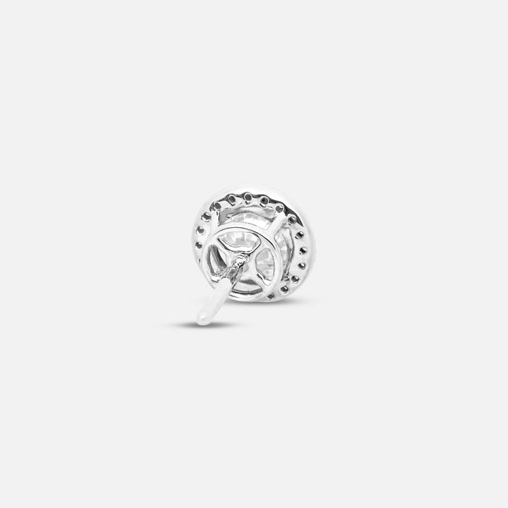 White Diamond setting on Eclipse Luna Halo Earrings shown at angle