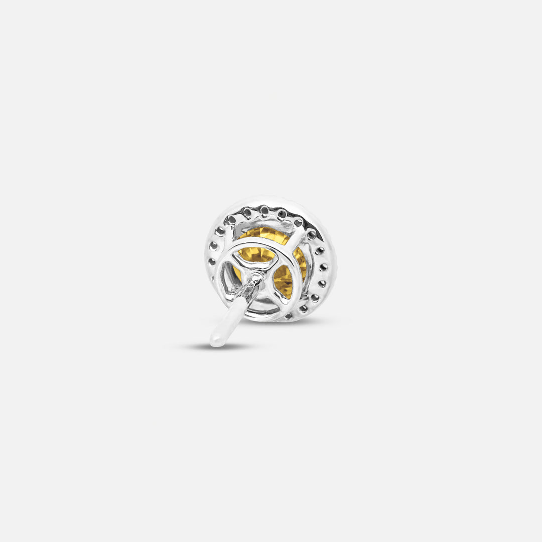 Yellow Diamond setting on Eclipse Luna Halo Earrings shown at angle
