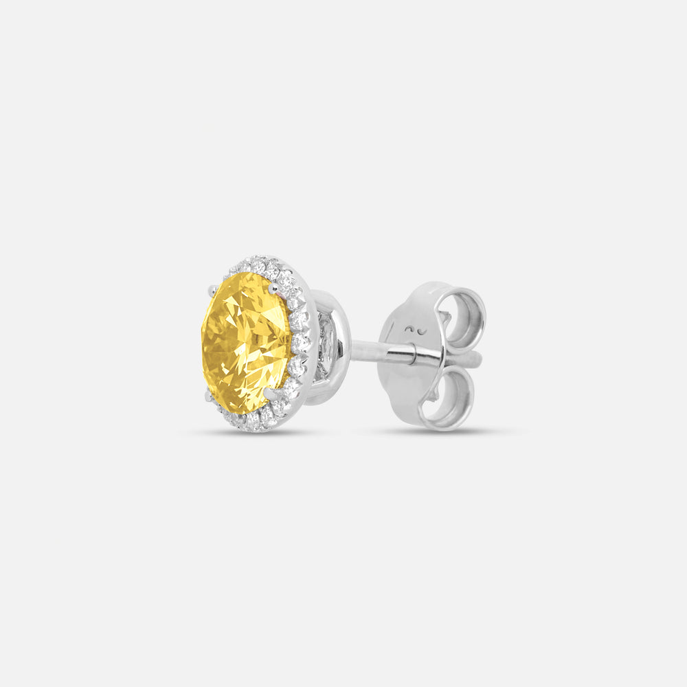 Close-up of yellow diamond details on Eclipse Luna Halo Earrings