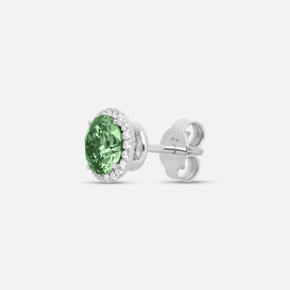 Close-up of green diamond details on Eclipse Luna Halo Earrings