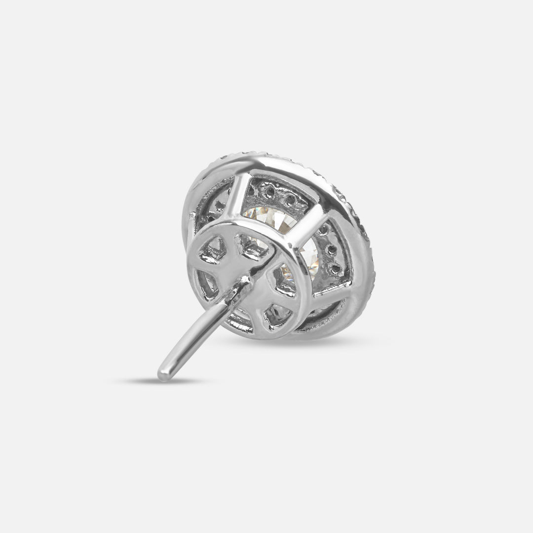 White Diamond setting on Eclipse Luna Starburst Earrings shown at angle