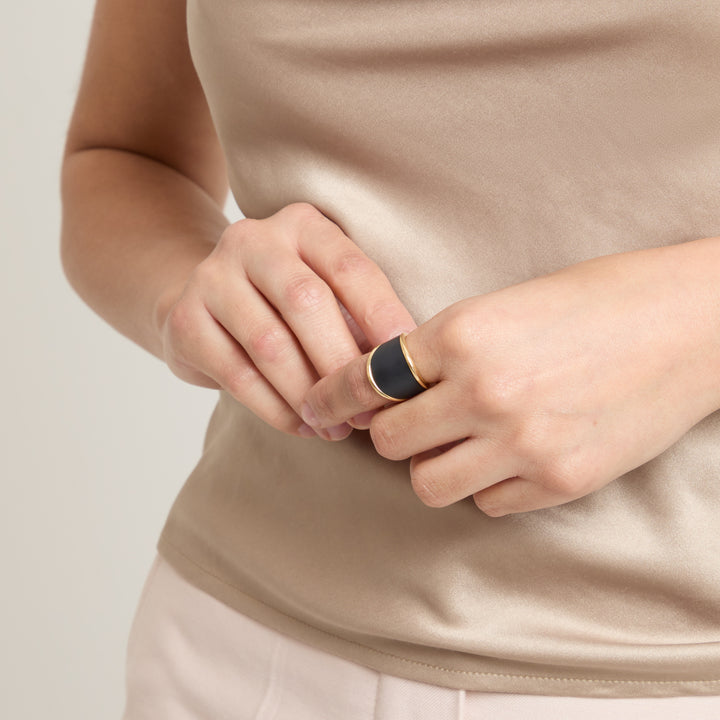 Model wearing Eclipse Dawn Ring shown in styled position