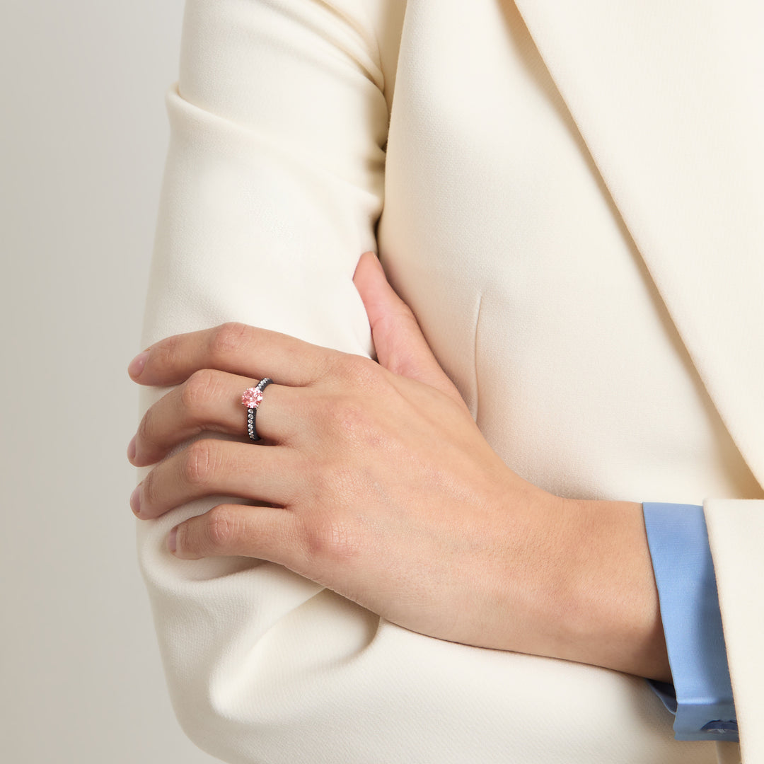 Eclipse Luna Ring worn alone by model against neutral background