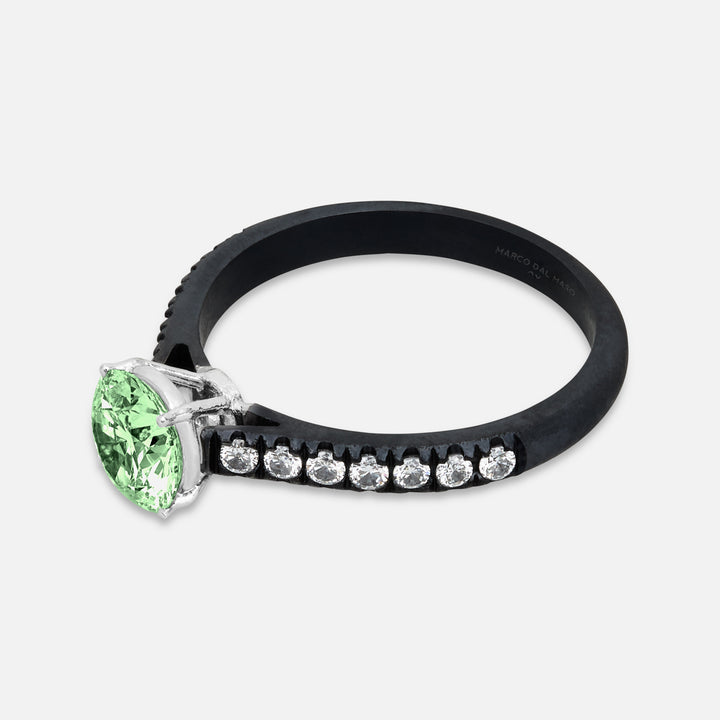 Close-up of green diamond details on Eclipse Luna Ring