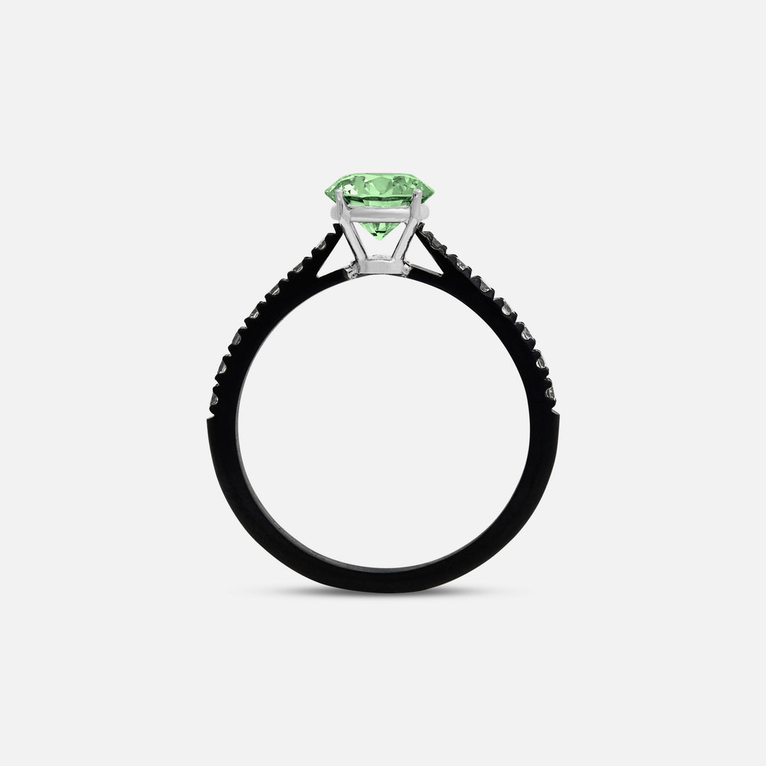Green Diamond setting on Eclipse Luna Ring shown at angle
