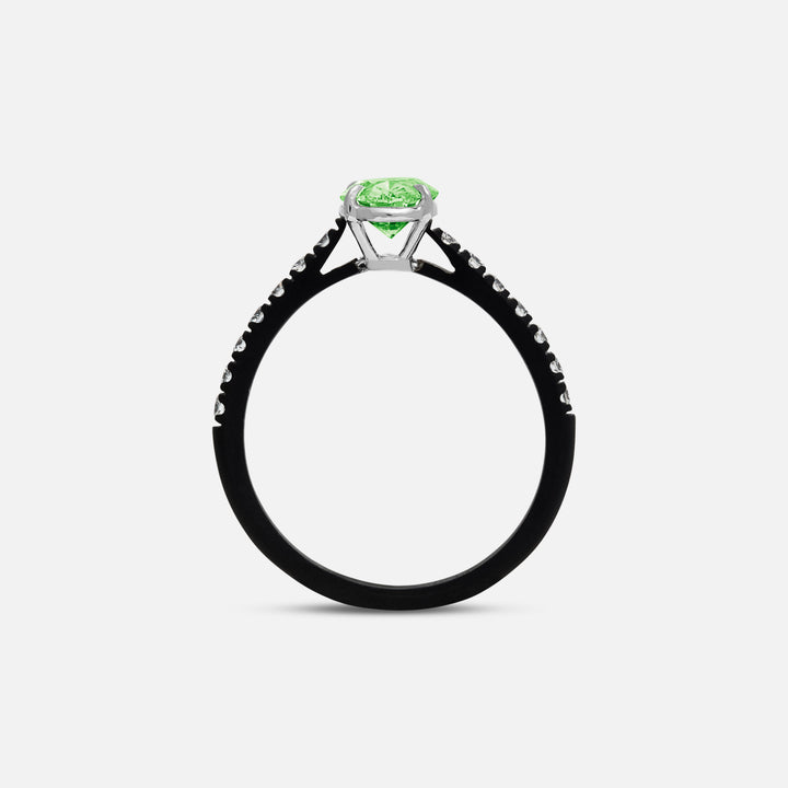 Green Diamond setting on Eclipse Vesper Ring shown at angle