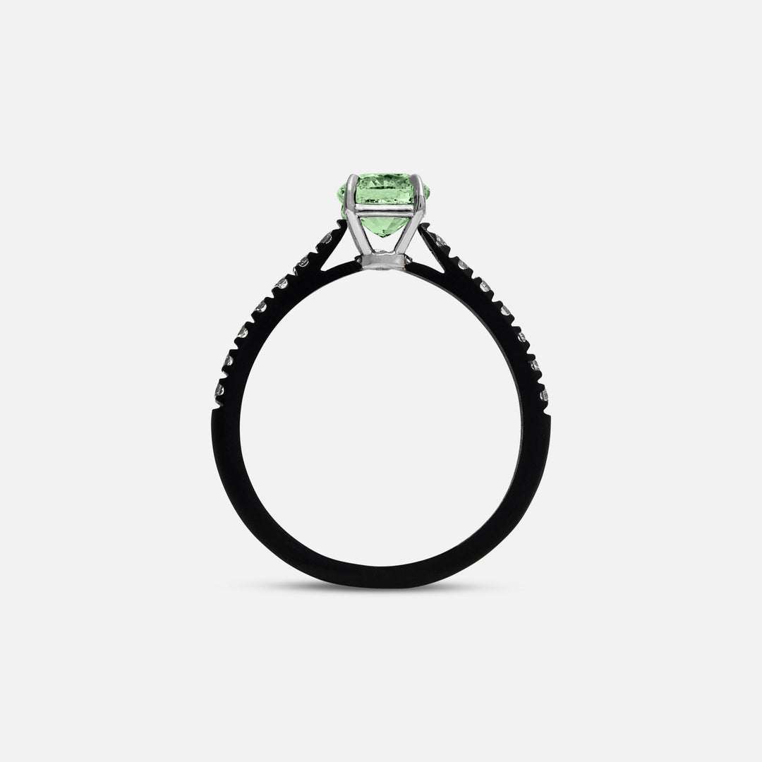 Green Diamond setting on Eclipse Celeste Ring shown at angle