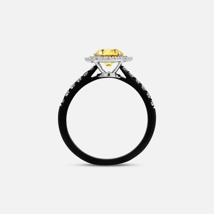 Yellow Diamond setting on Eclipse Luna Starburst Ring shown at angle