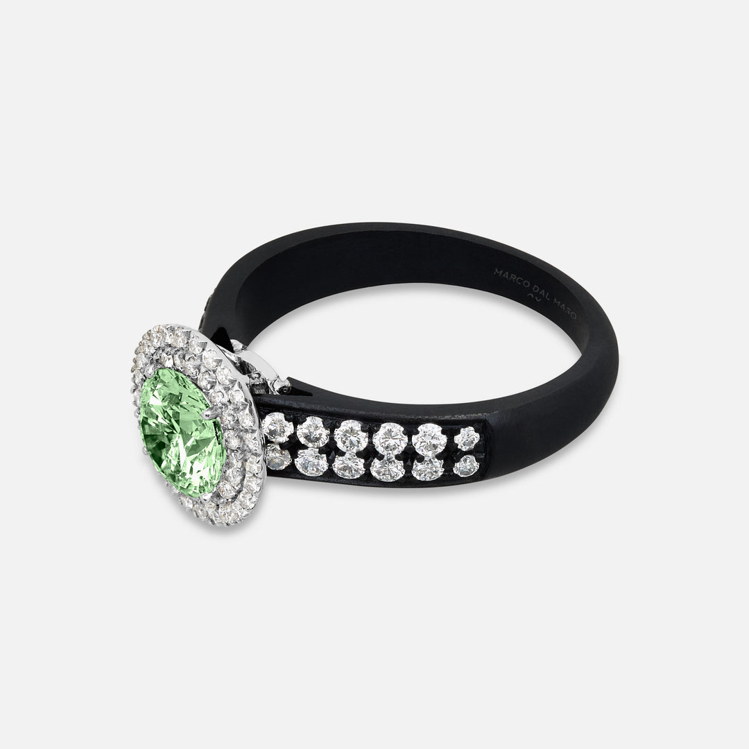 Close-up of green diamond details on Eclipse Luna Starburst Ring
