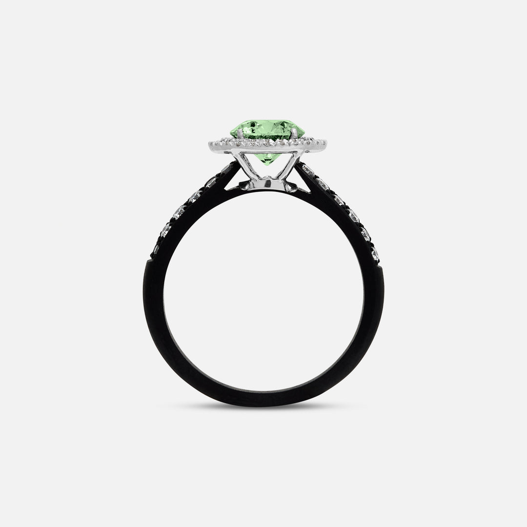 Green Diamond setting on Eclipse Luna Starburst Ring shown at angle