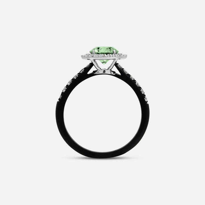 Green Diamond setting on Eclipse Luna Starburst Ring shown at angle