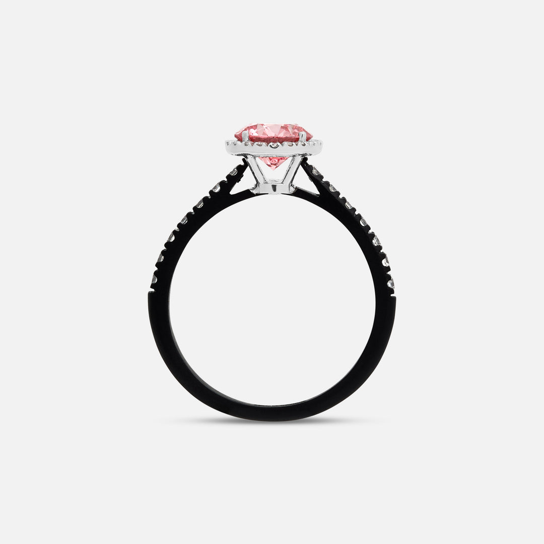 Pink Diamond setting on Eclipse Luna Halo Ring shown at angle