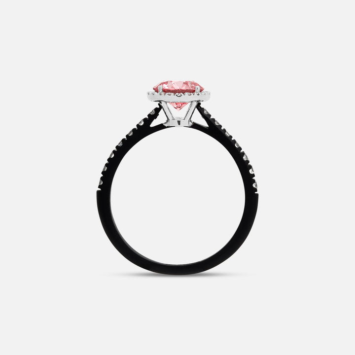 Pink Diamond setting on Eclipse Luna Halo Ring shown at angle