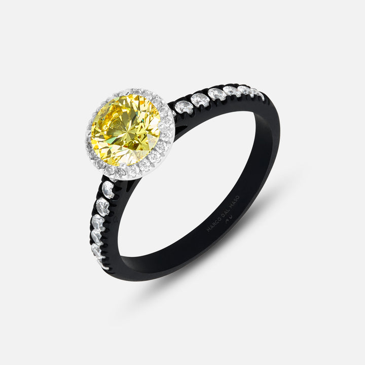 Eclipse Luna Halo Ring in yellow diamond