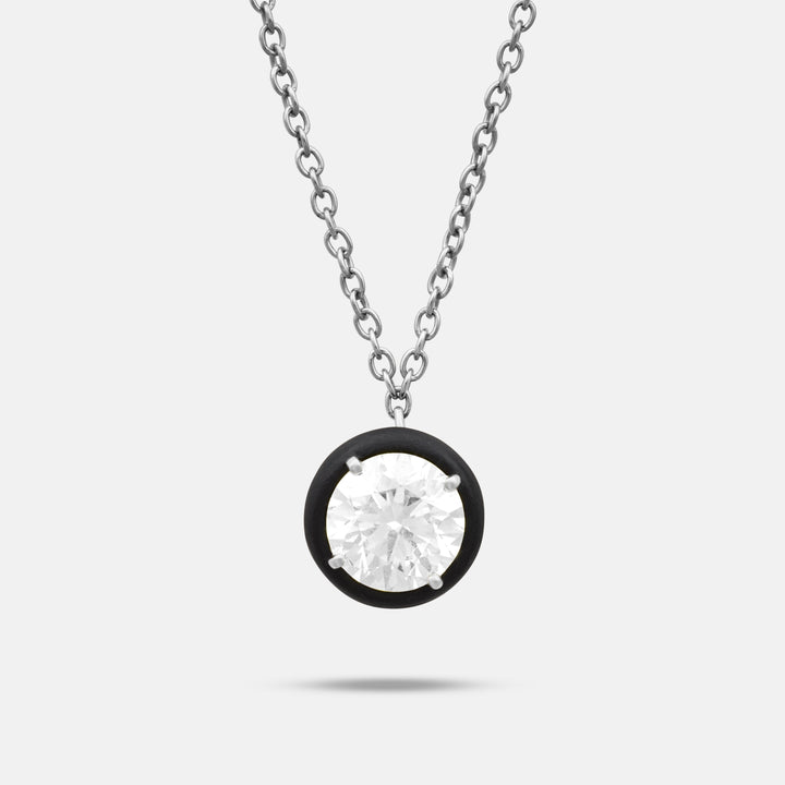 Close-up of White diamond details on Eclipse Black Luna Pendant
