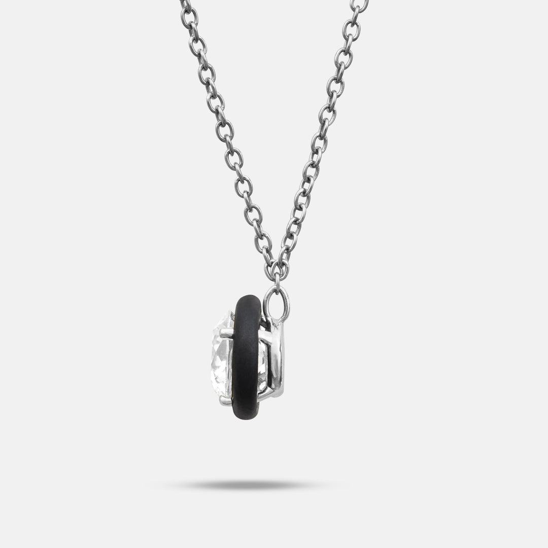White Diamond setting on Eclipse Black Luna Pendant shown at angle