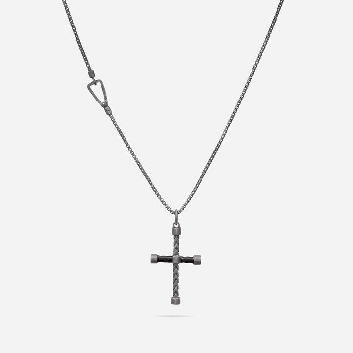 THE CROSS Classic Chain Pendant, Oxidized Silver, Black Enamel-Straight View 1