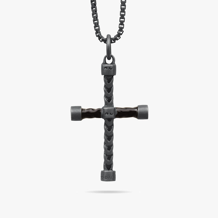 THE CROSS Classic Chain Pendant, Oxidized Silver, Black Enamel-Standard View
