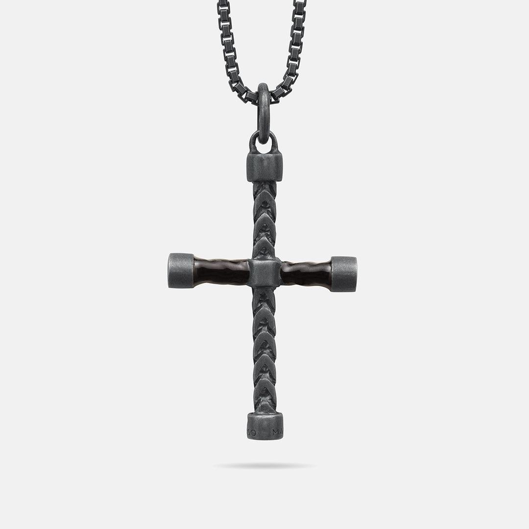 THE CROSS Classic Chain Pendant, Oxidized Silver, Black Enamel-Standard View 1