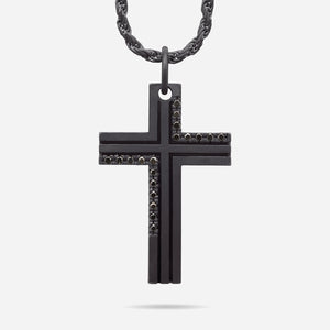 THE CROSS Enamel and Diamond Necklace, Oxidized Silver, Black Diamond, Black Enamel-Standard View
