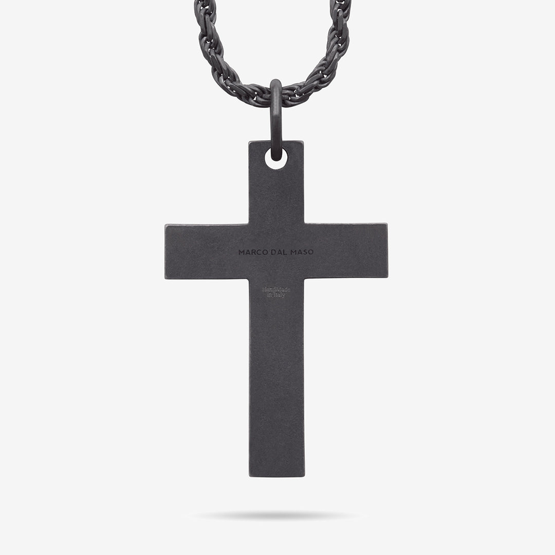 THE CROSS Enamel and Diamond Necklace, Oxidized Silver, Black Diamond, Black Enamel-Standard View 1