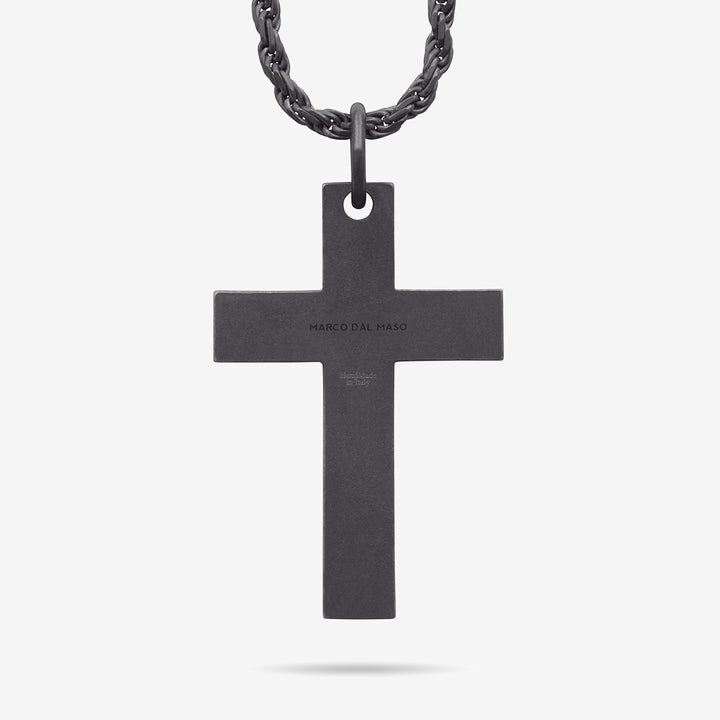 THE CROSS Enamel and Diamond Necklace, Oxidized Silver, Black Diamond, Black Enamel-Standard View 1