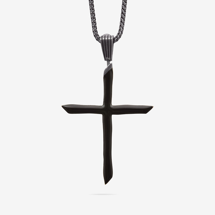 THE CROSS Chain Pendant, Oxidized Silver, Black Enamel-Standard View