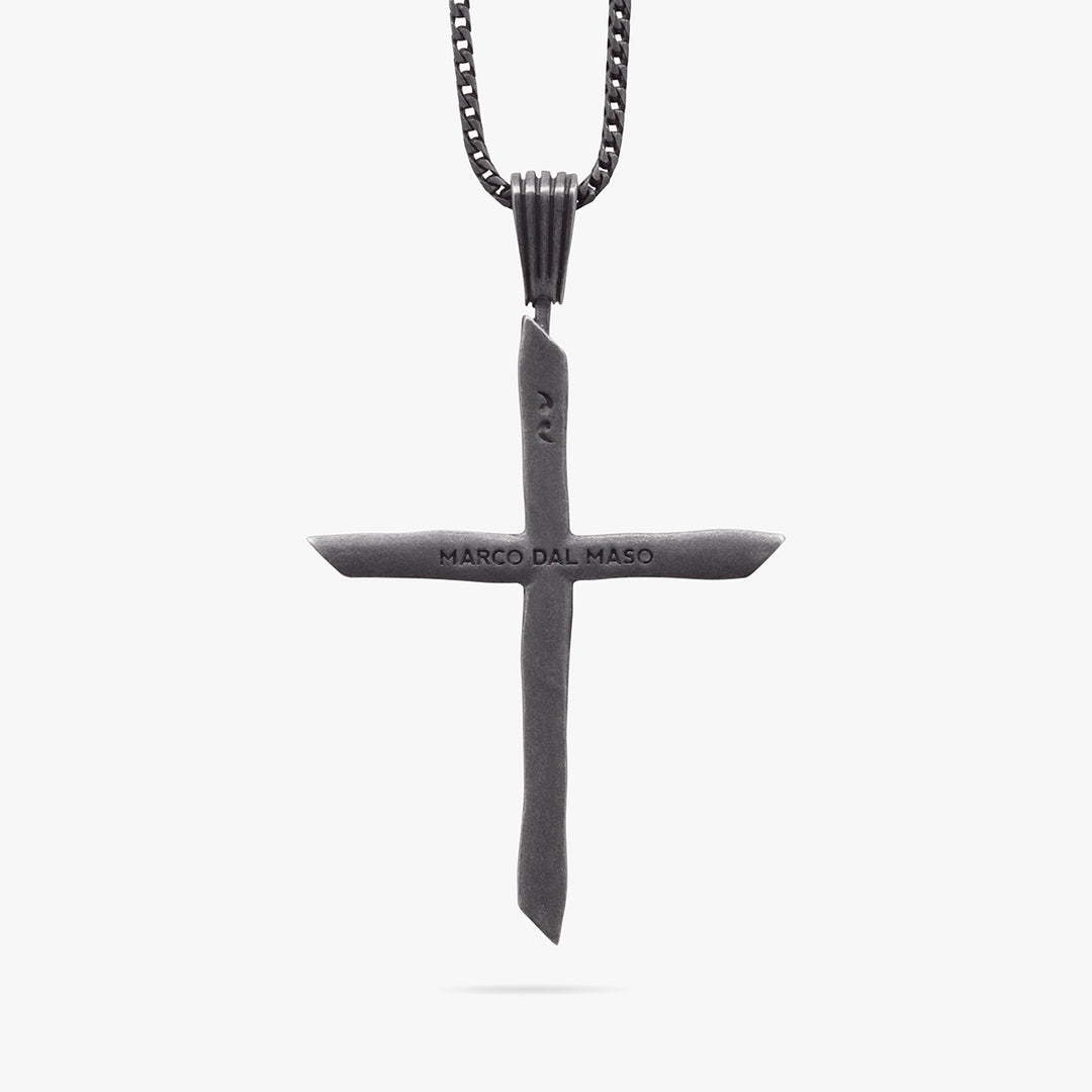 THE CROSS Chain Pendant, Oxidized Silver, Black Enamel-Standard View 1