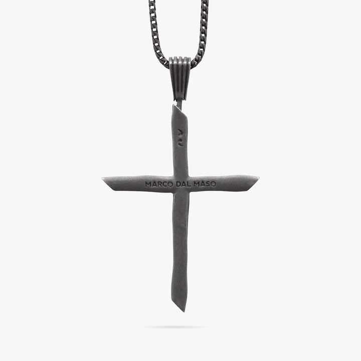 THE CROSS Chain Pendant, Oxidized Silver, Black Enamel-Standard View 1