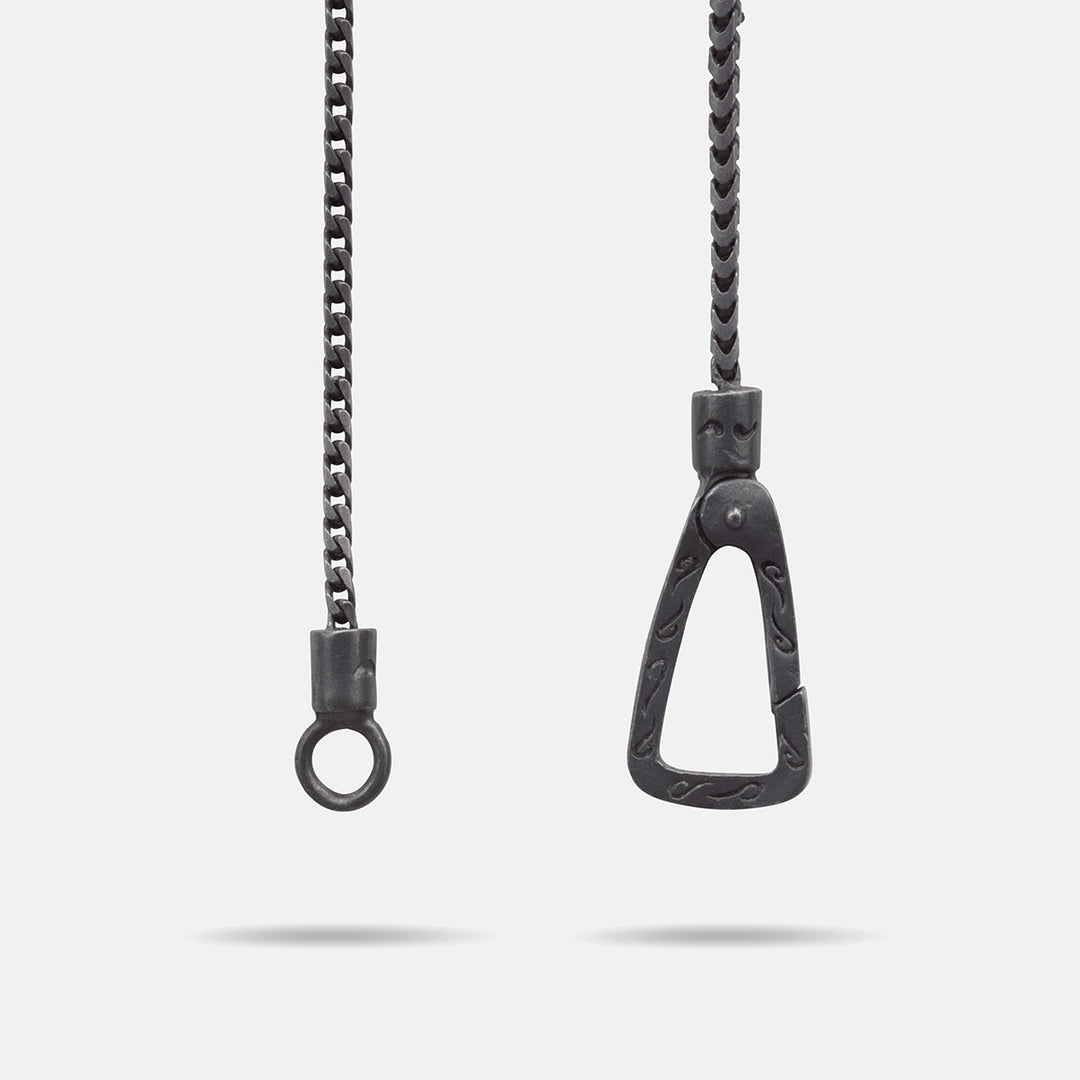 THE CROSS Chain Pendant, Oxidized Silver, Black Enamel-Close View