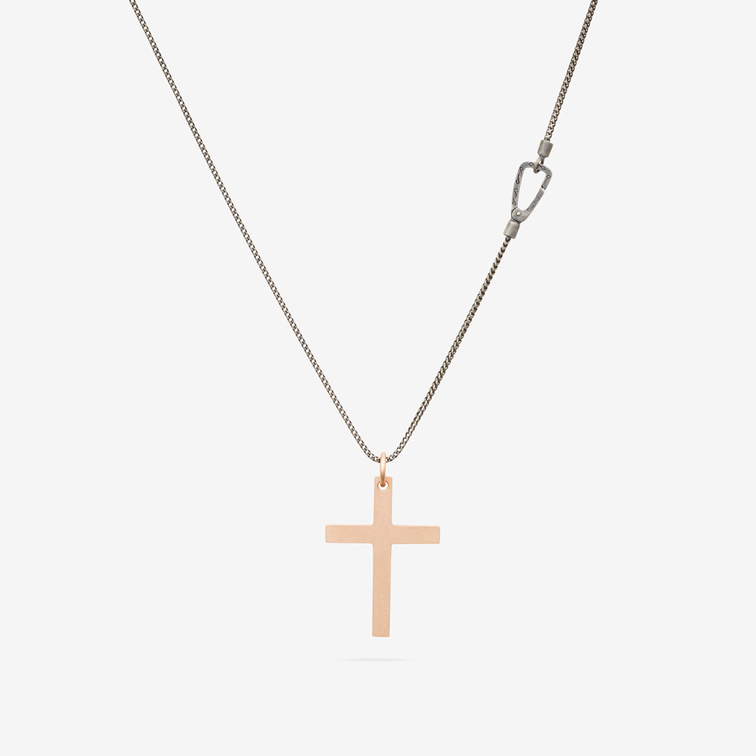 THE CROSS Latin Pendant, Rose Gold Vermeil, Brown Enamel-Back view